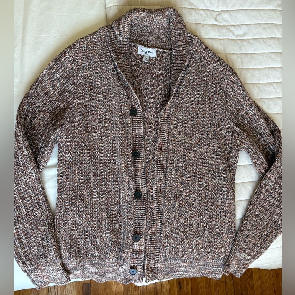 Goodfellow & Co Brown Cardigan Sweater V-Neck Ribbed Knit